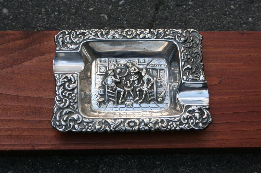 Verzilverde Asbak met Hollands Tafereel, Antiek en Kunst, Ophalen of Verzenden