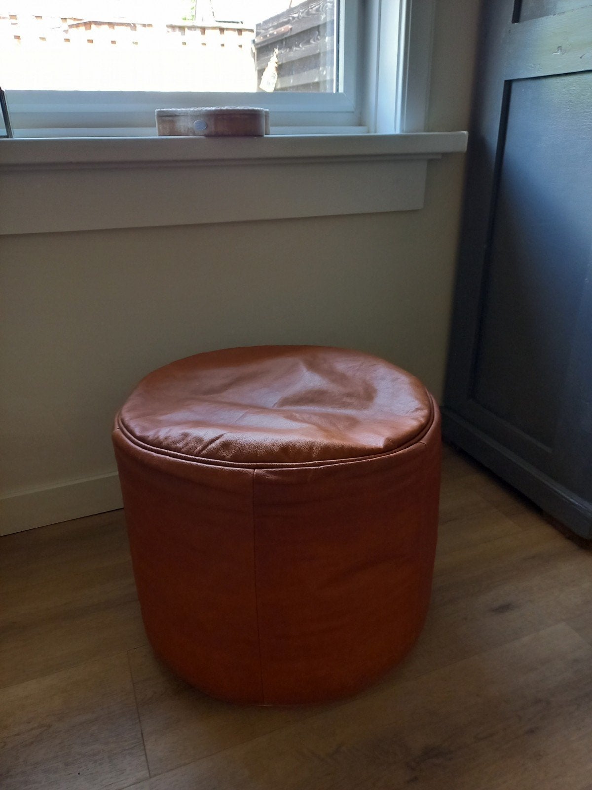 Leren Vintage Retro Poef Zitzak - Stevige Zit, Huis en Inrichting, Banken | Voetenbanken en Poefen, Gebruikt, Leer, 50 tot 75 cm