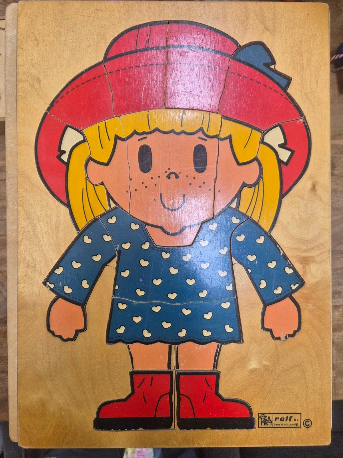 Houten Insteekpuzzel Meisje - Rolf - Vintage Speelgoed, Ophalen, 2 tot 4 jaar, Gebruikt, 10 tot 50 stukjes