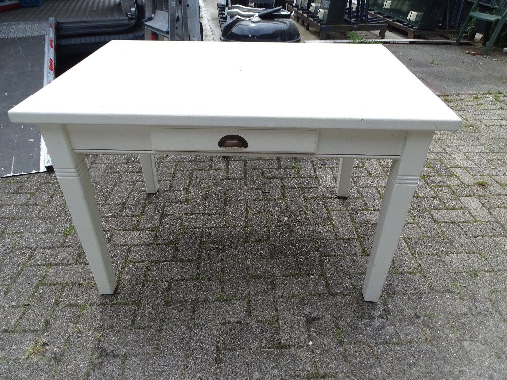 Grenen eettafel, wit geverfd, Huis en Inrichting, Tafels | Eettafels, Ophalen, Gebruikt, 100 tot 150 cm, 50 tot 100 cm