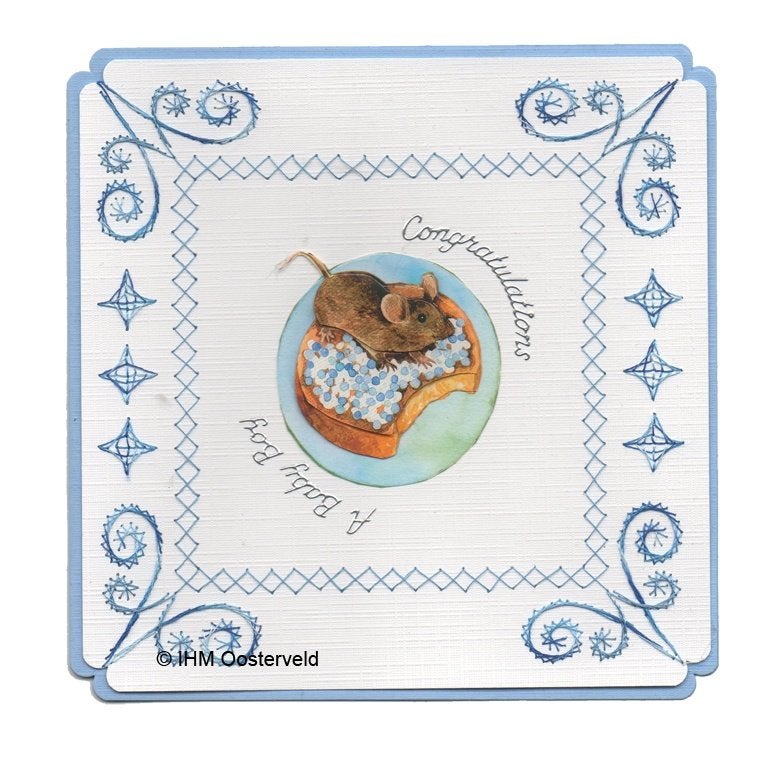 3D Kaart Geboorte 1  Beschuit met muisjes blauw, Ophalen of Verzenden, Nieuw, Overige thema's
