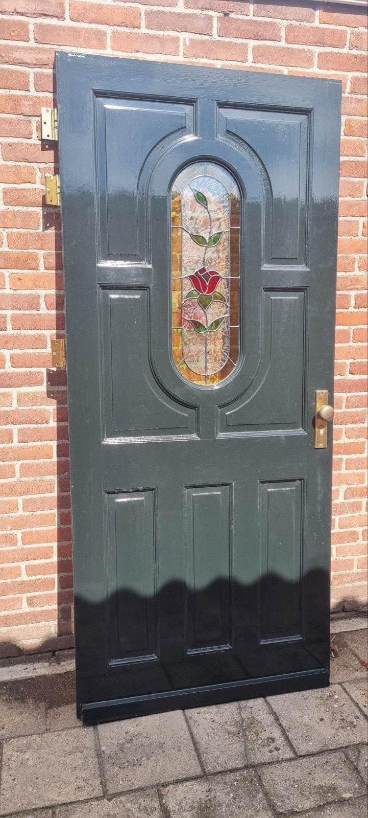 zware hardhouten Merbau voordeur met glas in lood raam, Ophalen, Gebruikt, 200 tot 215 cm, Glas