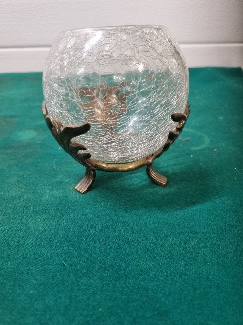 glas bol op houder messing vintage, Ophalen of Verzenden, 'T Olde Gre-j, Info@toldegrej.nl, Endepoelstraat 20f Didam
