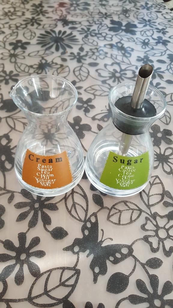 Melk en suiker set, Ophalen of Verzenden, Zo goed als nieuw, Meerkleurig, Glas