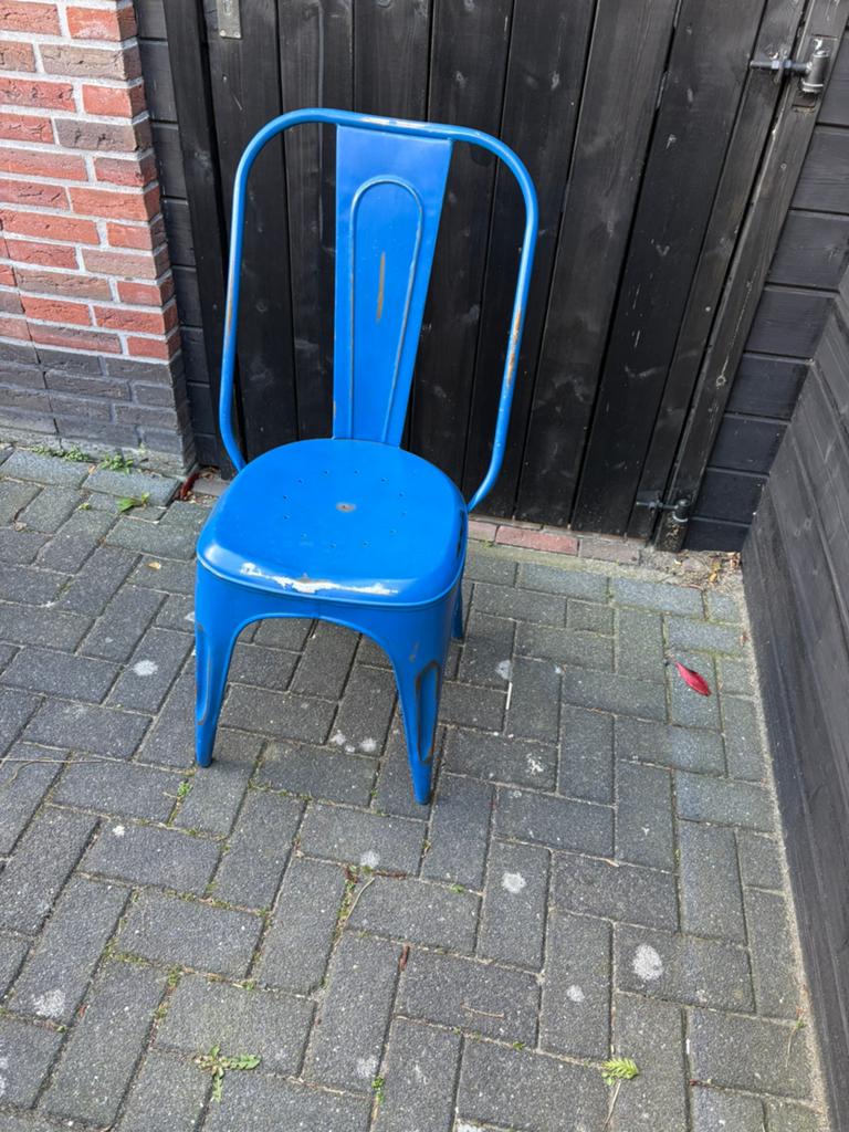 Gratis Stoel loods 5 metaal blauw, Huis en Inrichting, Stoelen, Ophalen, Blauw, Zo goed als nieuw, Metaal