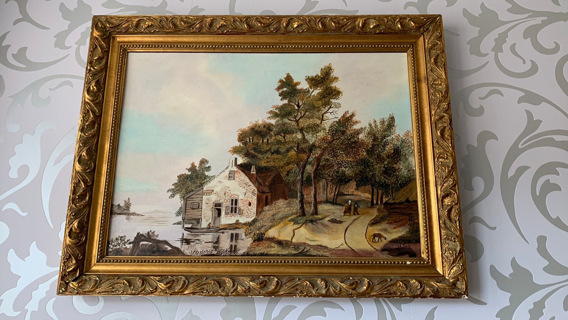 Schilderij, Ophalen, Overige ondergronden, Landschap, Gedateerd