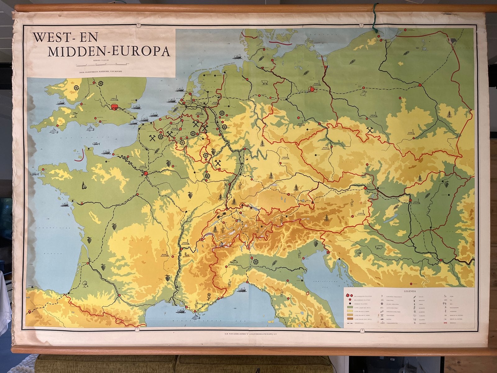 Schoolplaat West- en Midden-Europa Kloosterman Koekoek, Europa Overig, Landkaart, 1800 tot 2000, Ophalen