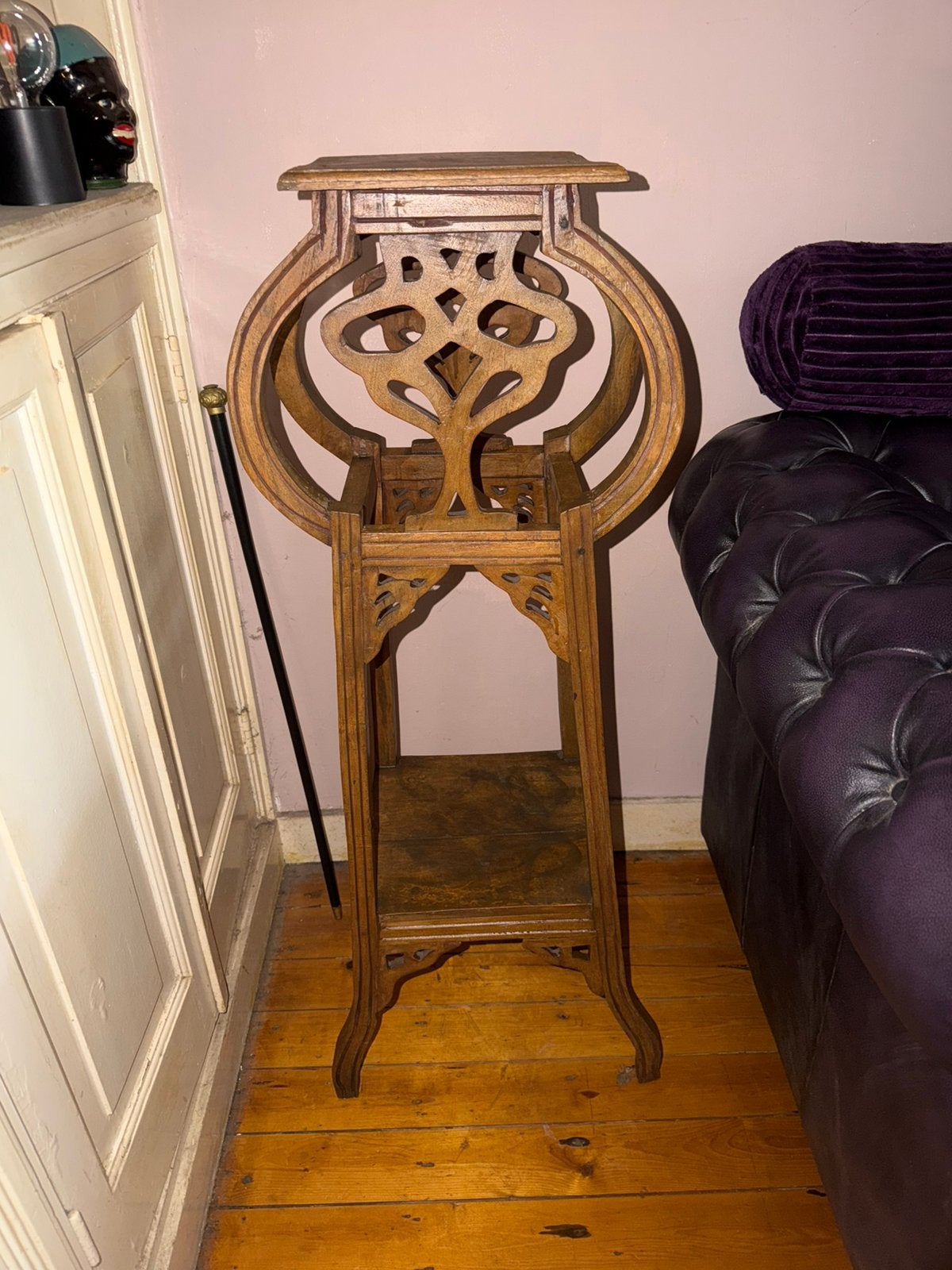 Houten jugendstil plantentafel / zuil, Ophalen