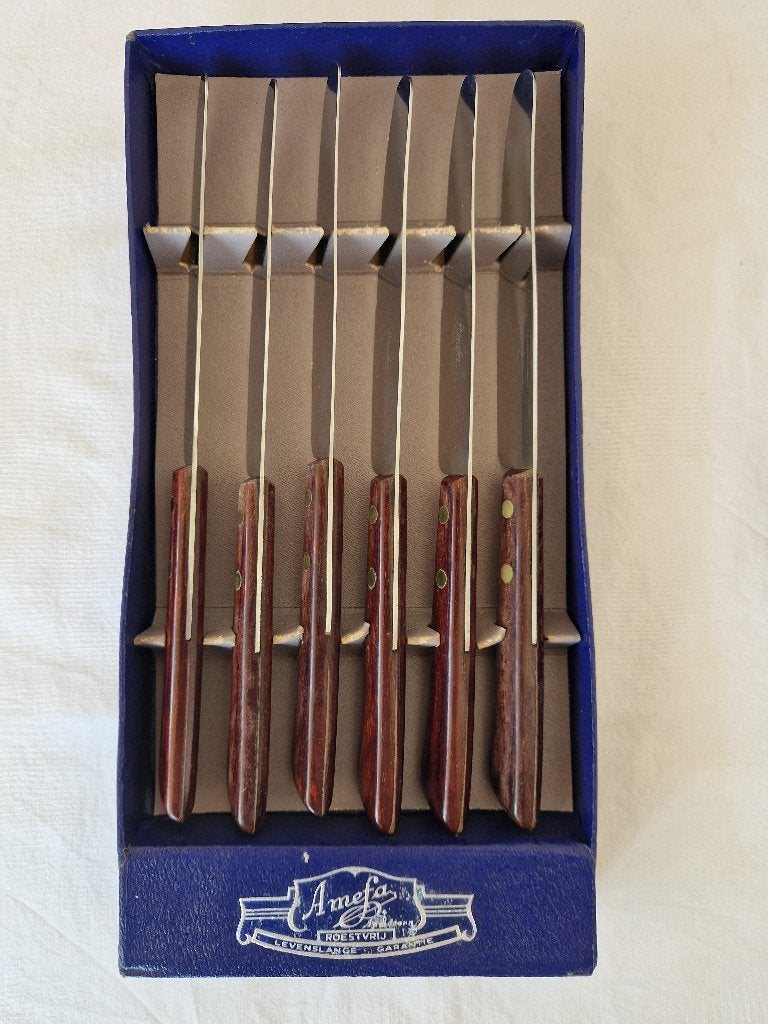 6 vintage tafelmessen "Amefa roestvrij", Ophalen of Verzenden, Gebruikt, Rvs of Chroom