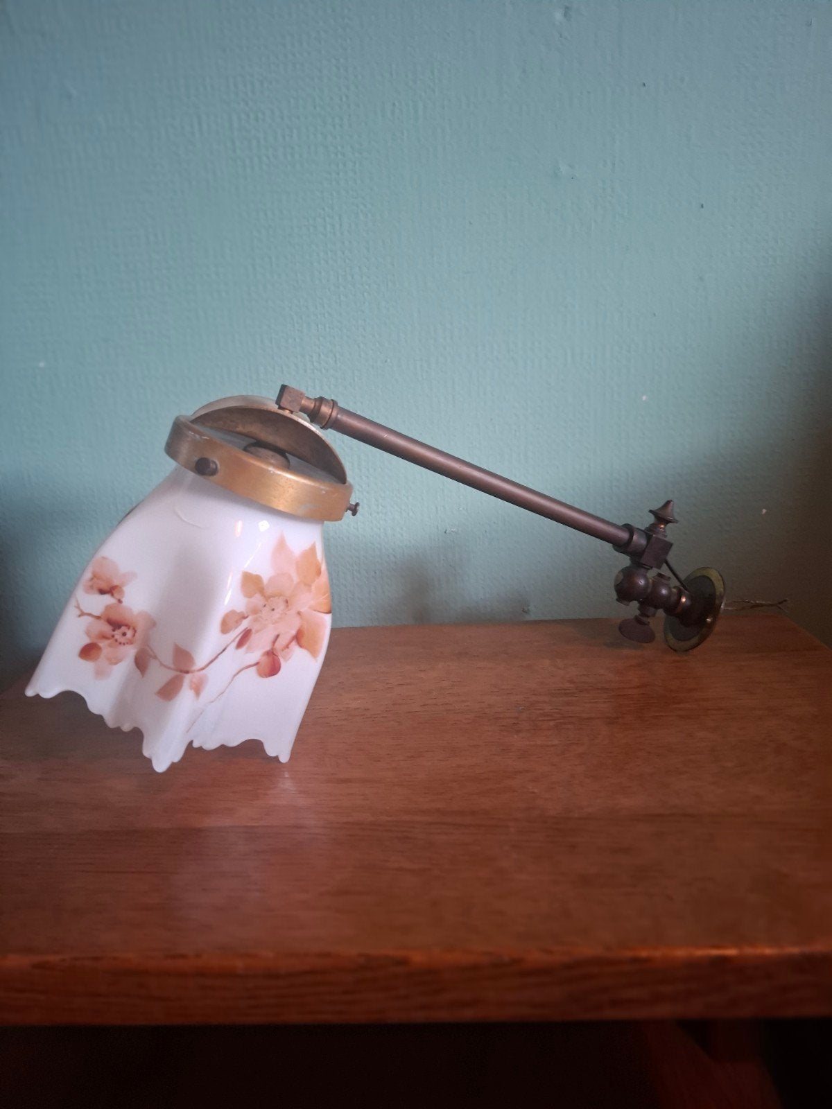 Veritas amtieke wandlamp koper / glazen kap pracht exemplaar, Ophalen of Verzenden