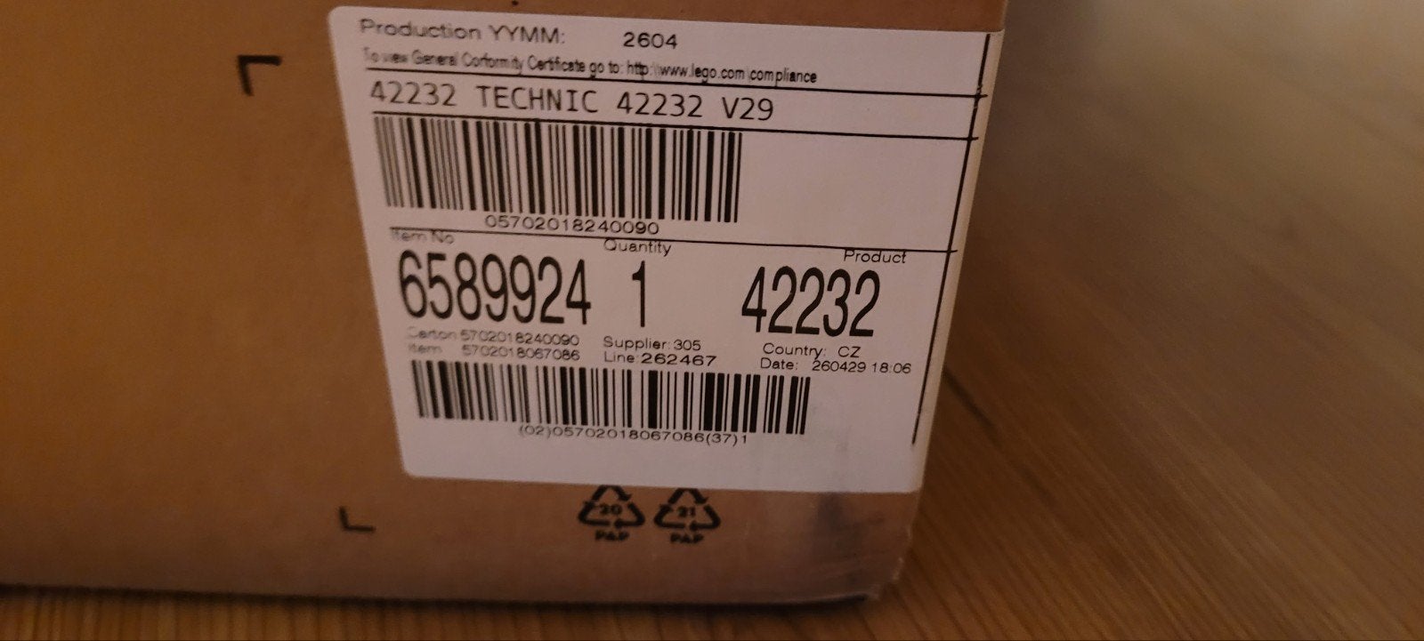 LEGE!!! Lego doos van 42232 Koenigsegg Sadairs Spear, Ophalen, Zo goed als nieuw, Toebehoren