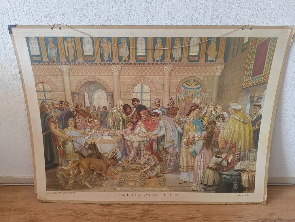 Schoolplaat Aan het hof van Karel de Grote (1950), Ophalen, Nederlandse school, Portret of Personen, Print