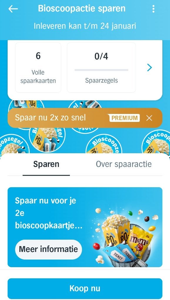 AH Bioscoopzegels 6 spaarkaarten., Albert Heijn, Verzenden