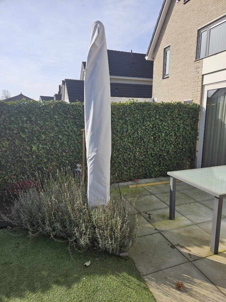 Zweefparasol zonder betonvoet 3x3 grijs, Ophalen, 2 tot 3 meter, Verstelbaar, Zweefparasol