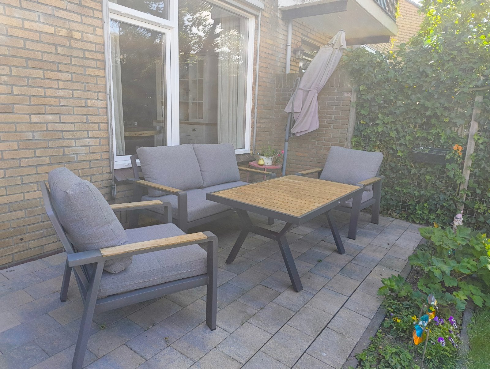 Bois le Duc tuinset van aluminium en teak met kussenbox, Ophalen, 4 zitplaatsen, Bank, Aluminium
