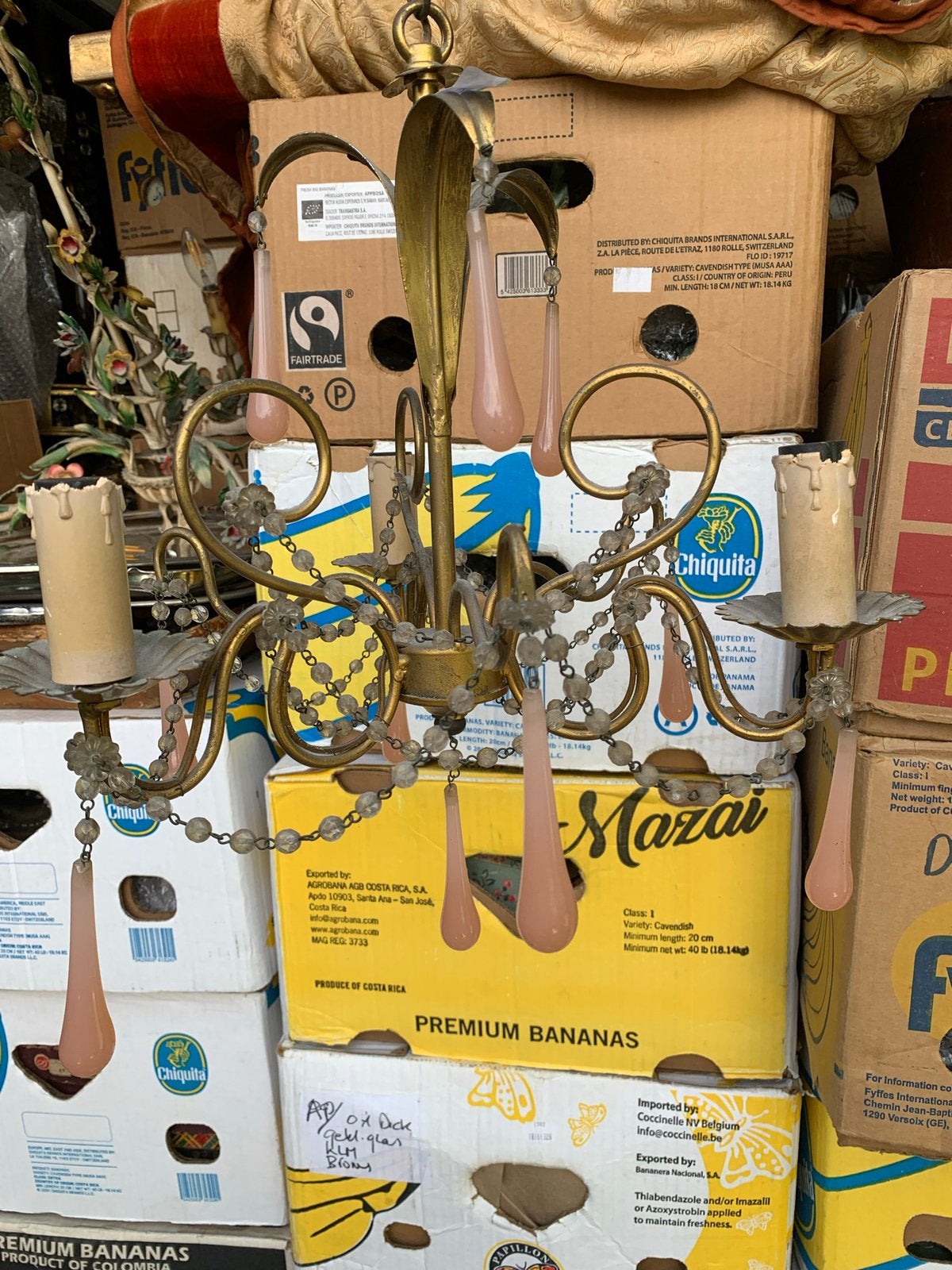Antieke Franse kroonluchter met opaal pegels, Ophalen of Verzenden