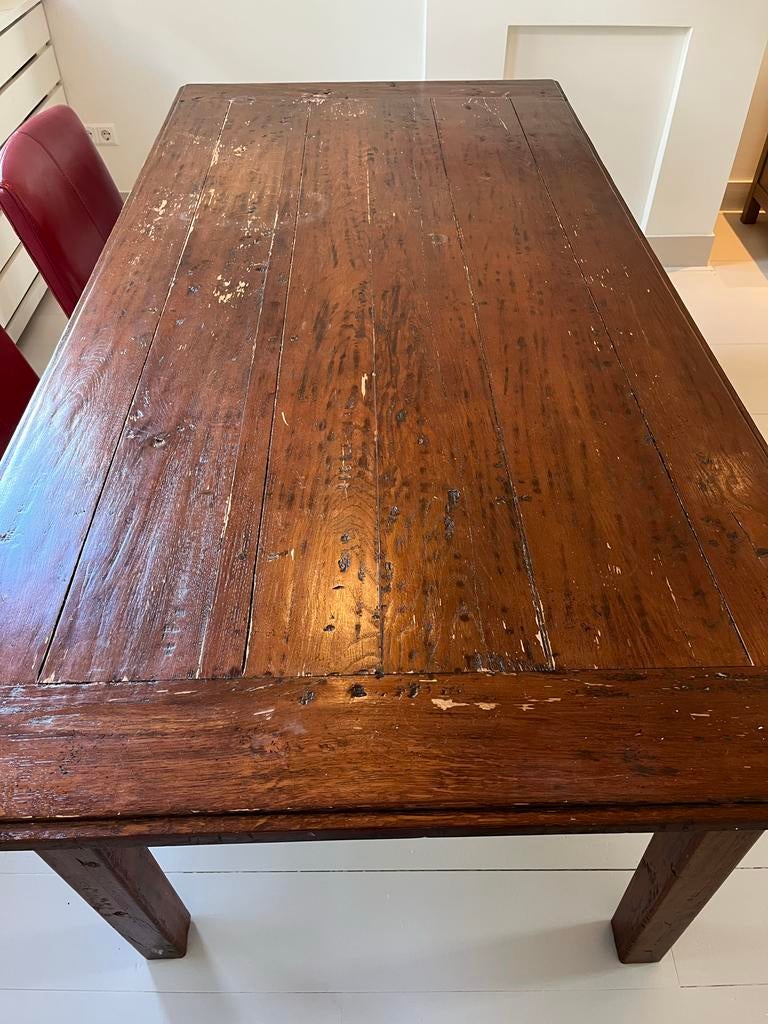 Eiken handgemaakte eettafel met 2 lades, Huis en Inrichting, Tafels | Eettafels, Ophalen, Gebruikt, Landelijk klassiek, Eikenhout