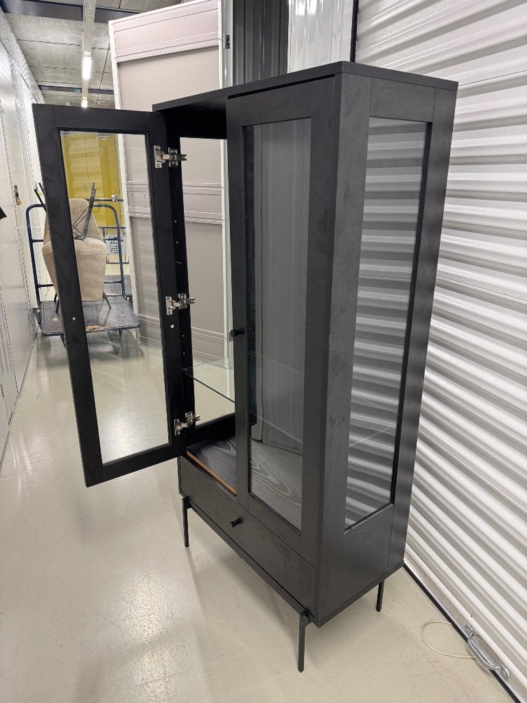 Vitrinekast - Ash Black - FONQ, Huis en Inrichting, Ophalen, Met deur(en), Glas, 50 tot 100 cm