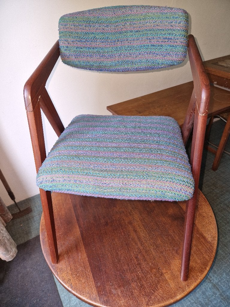 vintage teak houten armstoel blauw jaren 60, Ophalen, Gebruikt, Blauw, Vintage