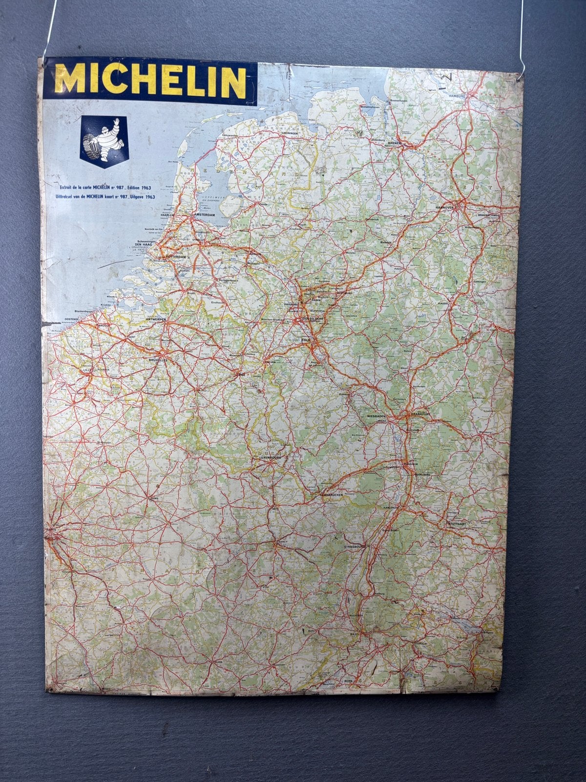 Michelin blikken landkaart Nederland Belgie Frankrijk 1963, Verzamelen, Reclamebord, ., Ophalen of Verzenden, Zo goed als nieuw