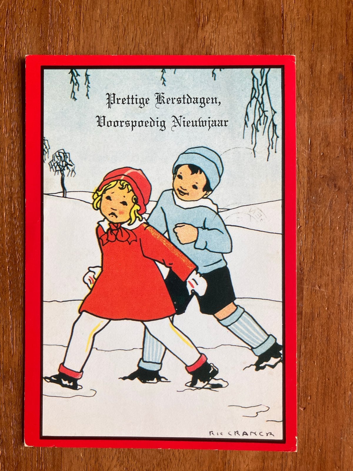 Vintage Kerstkaart Kinderen in de sneeuw - Rie Cramer 1978, Ophalen of Verzenden, 1960 tot 1980, Gelopen, Kinderen