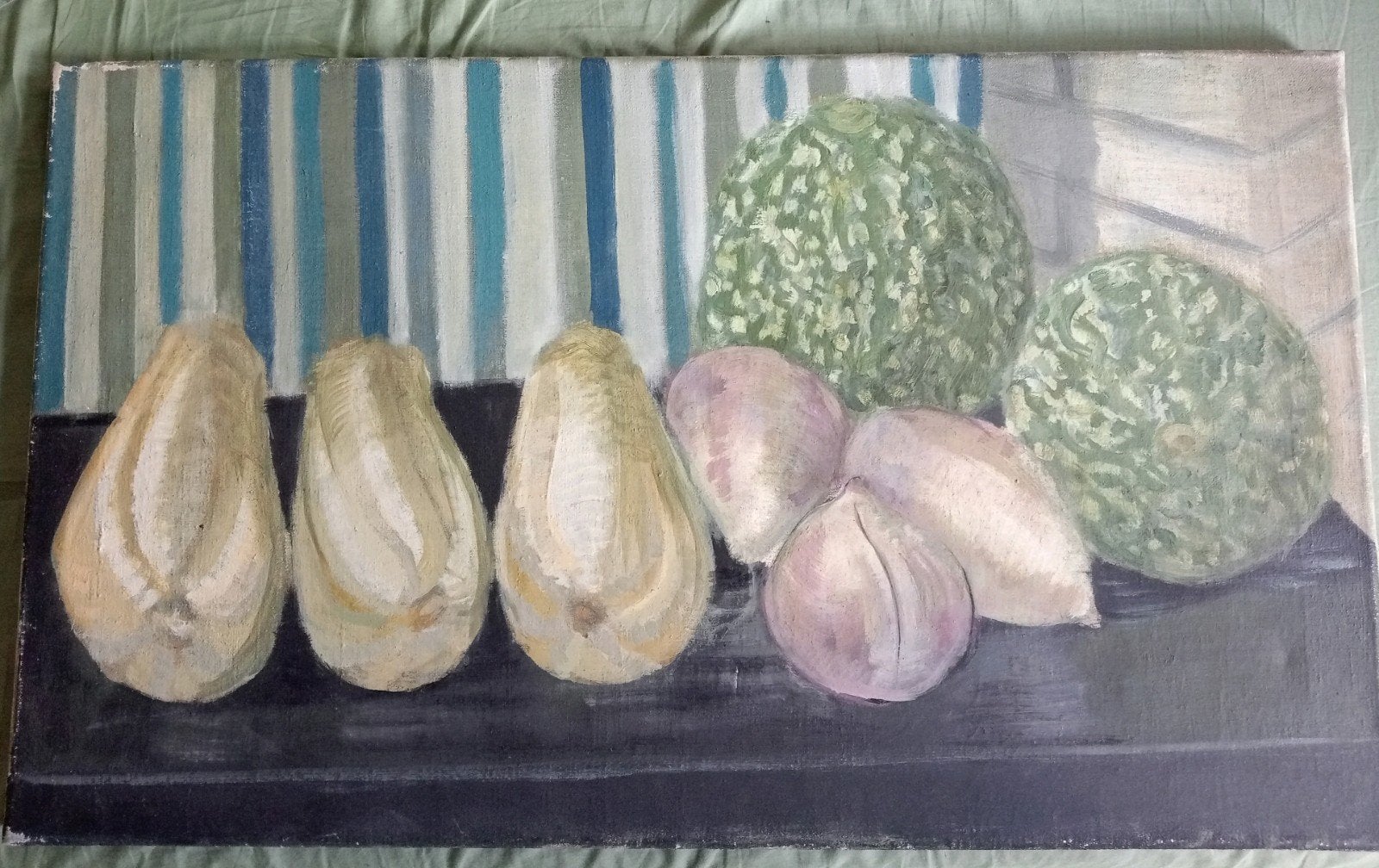 Stilleven met Meloenen, Pompoenen en rode bieten. olieverf, Ophalen of Verzenden