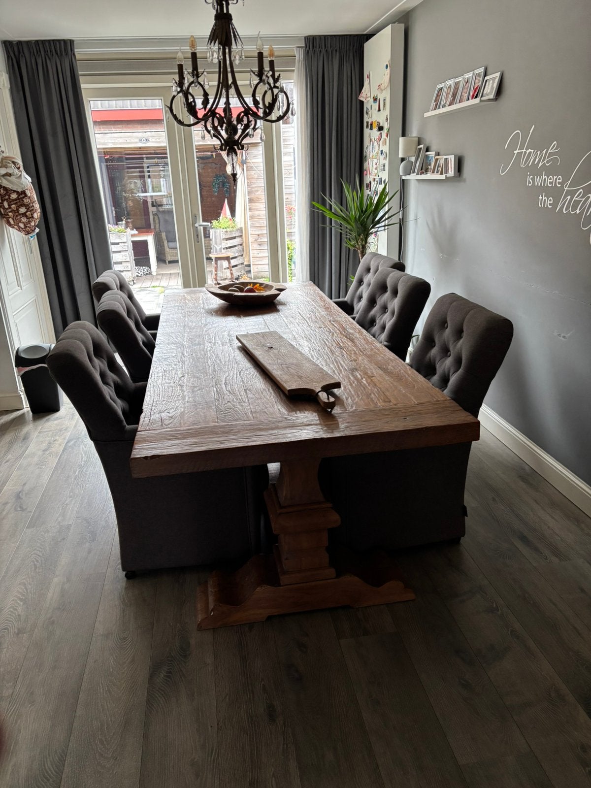 laatste kans !! Kloostertafel 260x100x77 + 6 fauteuils op, Ophalen, Zo goed als nieuw, 4 tot 6 stoelen