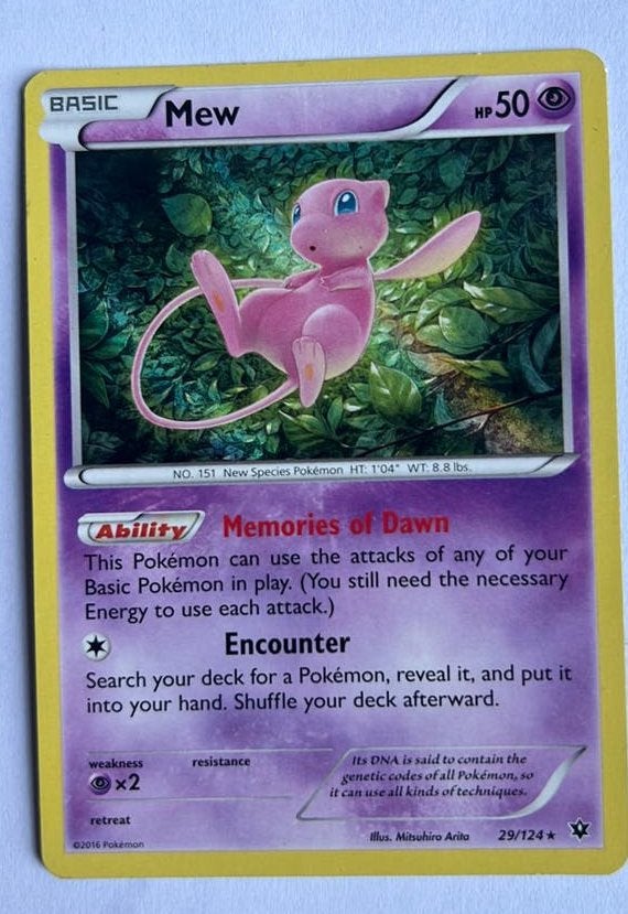 Mew 29/124 holo bijna perfecte staat, Ophalen, Zo goed als nieuw, Losse kaart, Foil