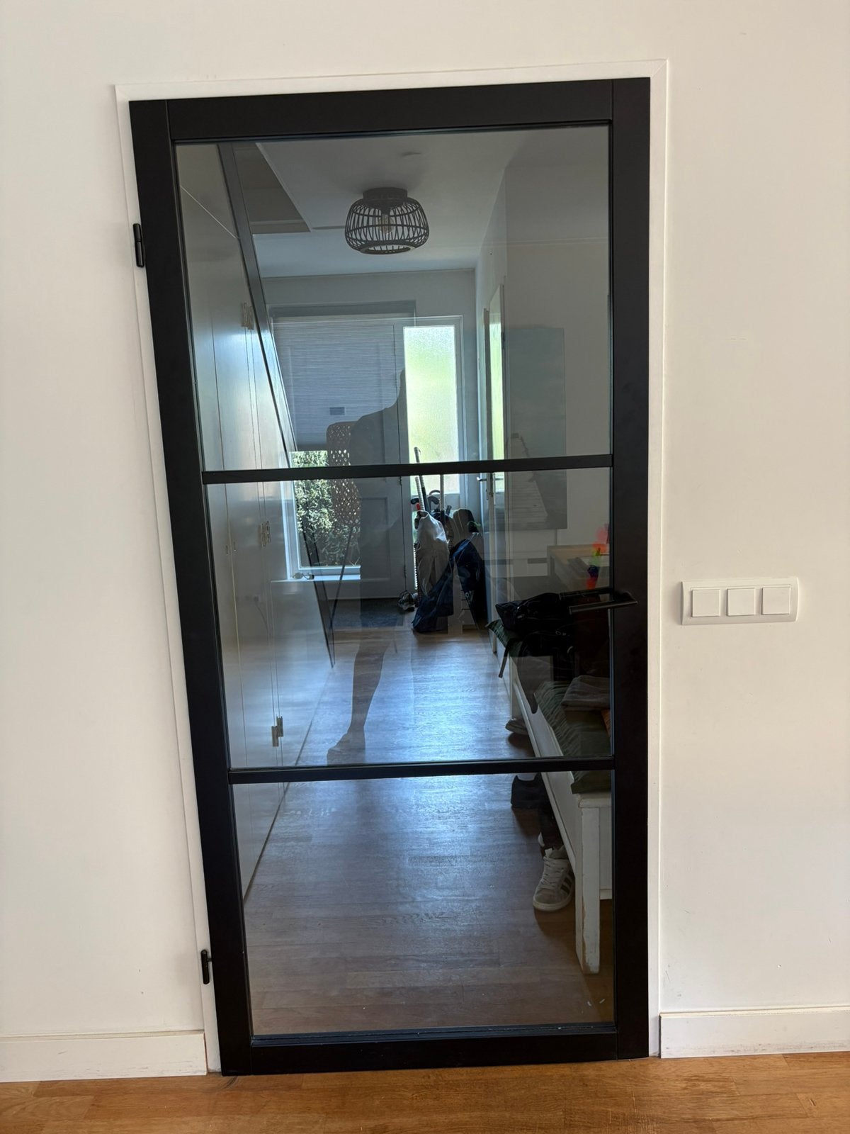 Opdekdeur “staal look” zwart, Doe-het-zelf en Verbouw, Deuren en Horren, Ophalen, Zo goed als nieuw, Binnendeur, 200 tot 215 cm