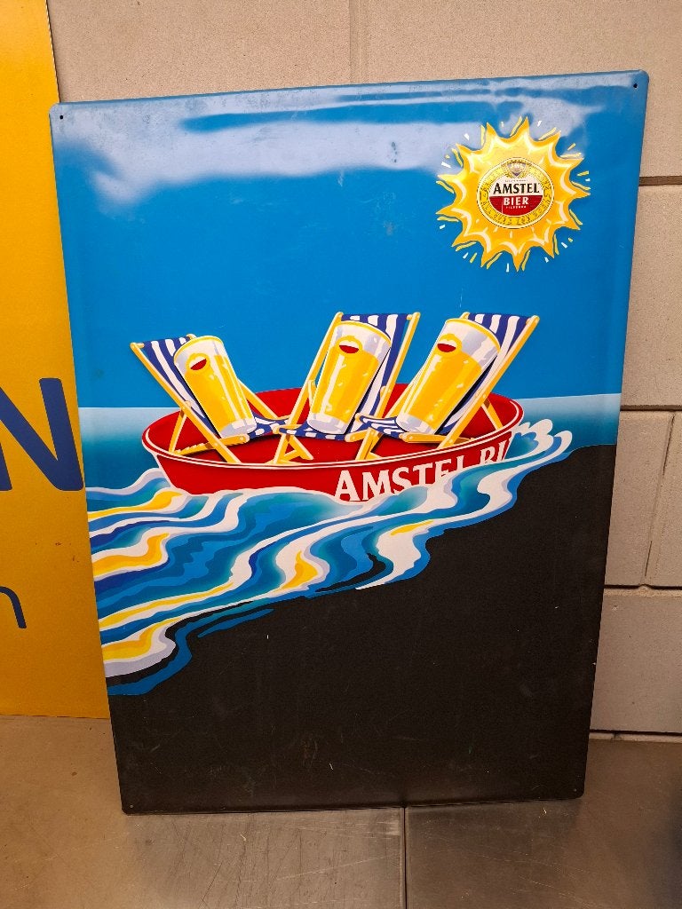Amstel blikken reclame krijtbord, Verzamelen, Ophalen, Gebruikt, Reclamebord