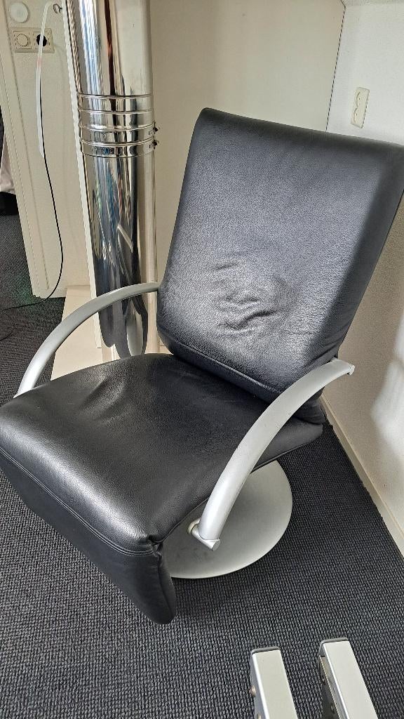 Rolf Benz draaiforteuil zwart leder, Ophalen, Gebruikt, Minder dan 75 cm, Leer