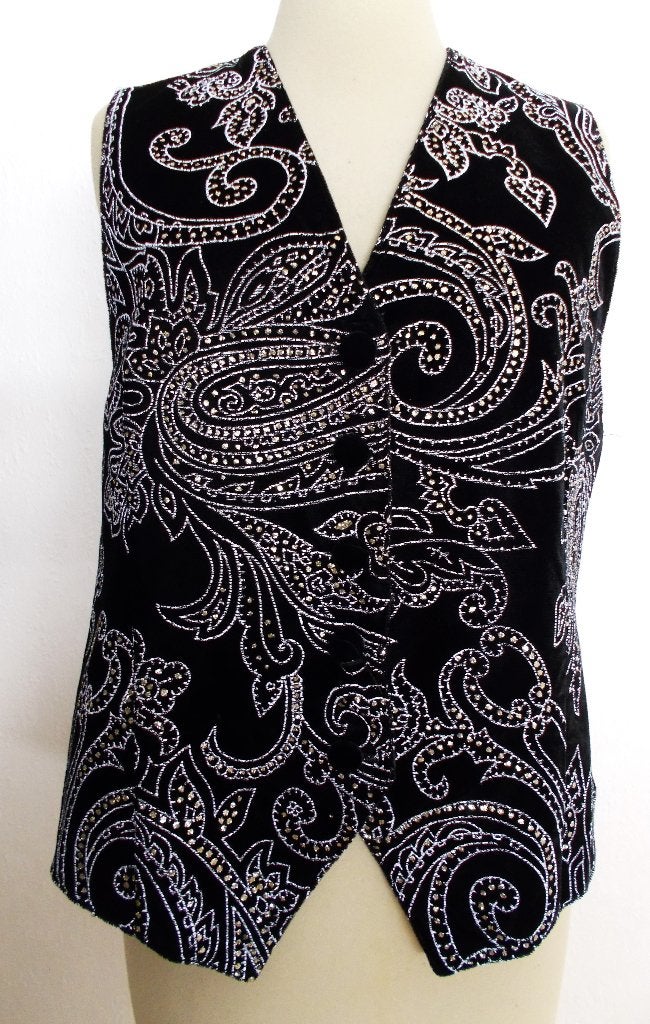 Glamour zwart/wit bewerkt gilet! L, Verzenden, Zwart, Maat 42/44 (L), Zo goed als nieuw