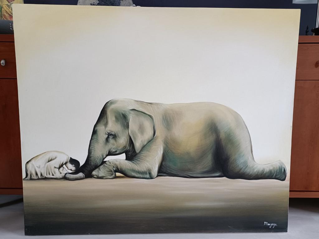 Schilderij met afbeelding van olifant en monnik, Ophalen