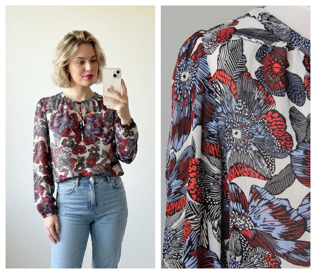 &Co Woman - mooie bloemen blouse - wit rood blauw - maat S, &Co Woman, Zo goed als nieuw, Maat 36 (S), Meerkleurig
