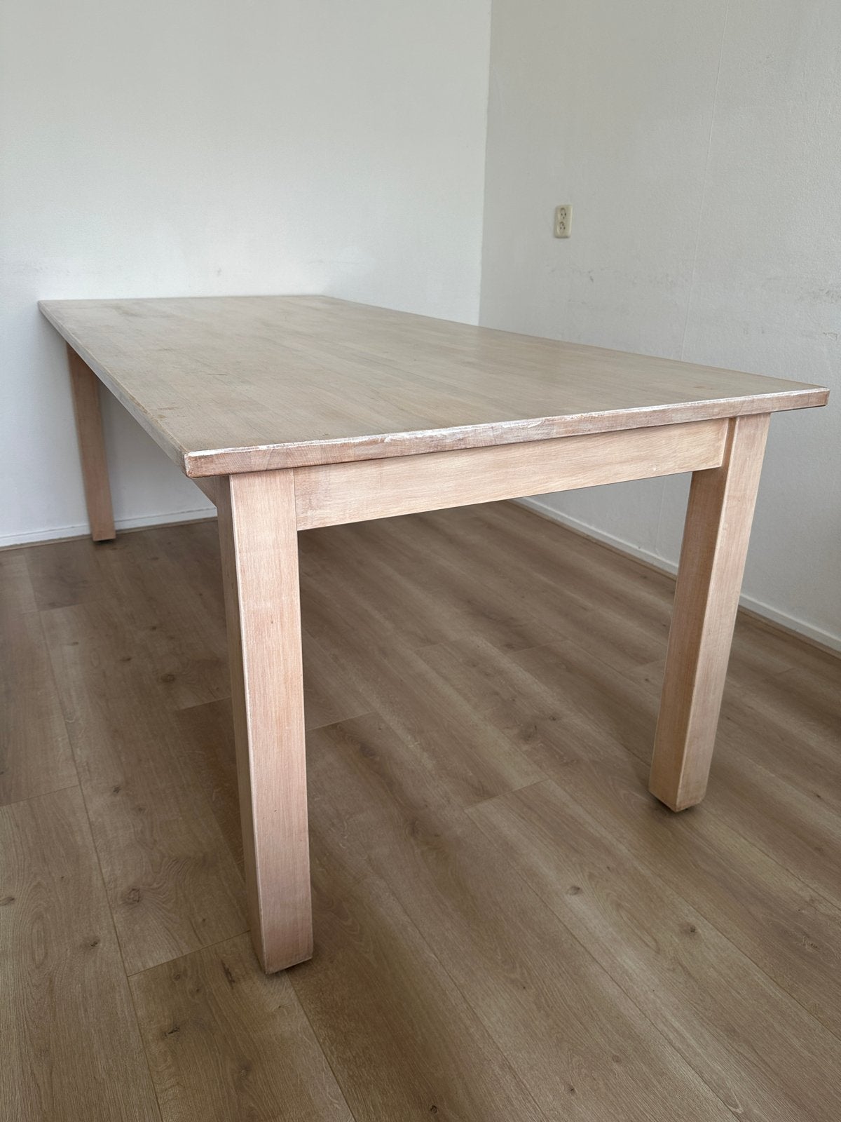 Massief eikenhouten tafel met white wash laag, Ophalen, Gebruikt, Eikenhout