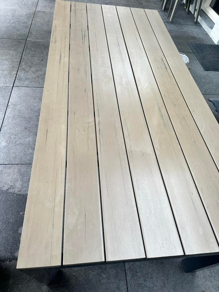 Moderne Antraciet Tuintafel van Aluminium met Houten Blad, Tuin en Terras, Tuintafels, Ophalen, Gebruikt, Rechthoekig, Aluminium