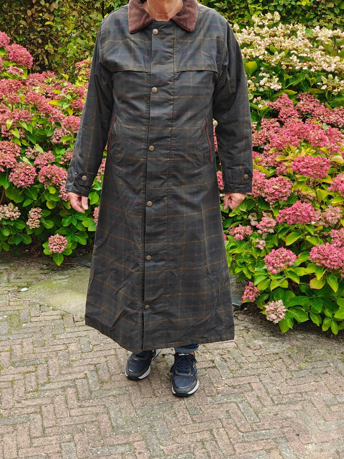 Lange Mongo waxjas met ruitpatroon - mt. 42, Mongo, Ophalen of Verzenden, Zo goed als nieuw, Meerkleurig