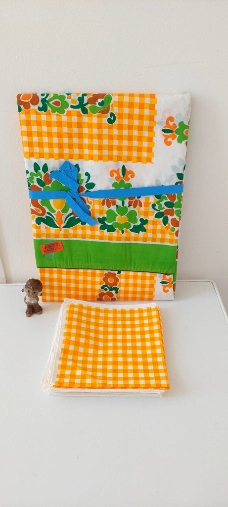 Vintage Retro Jaren 70 Tafelkleed met 12 Servetten • NIEUW, Overige materialen, Eu, 150 cm, Geschikt voor buiten