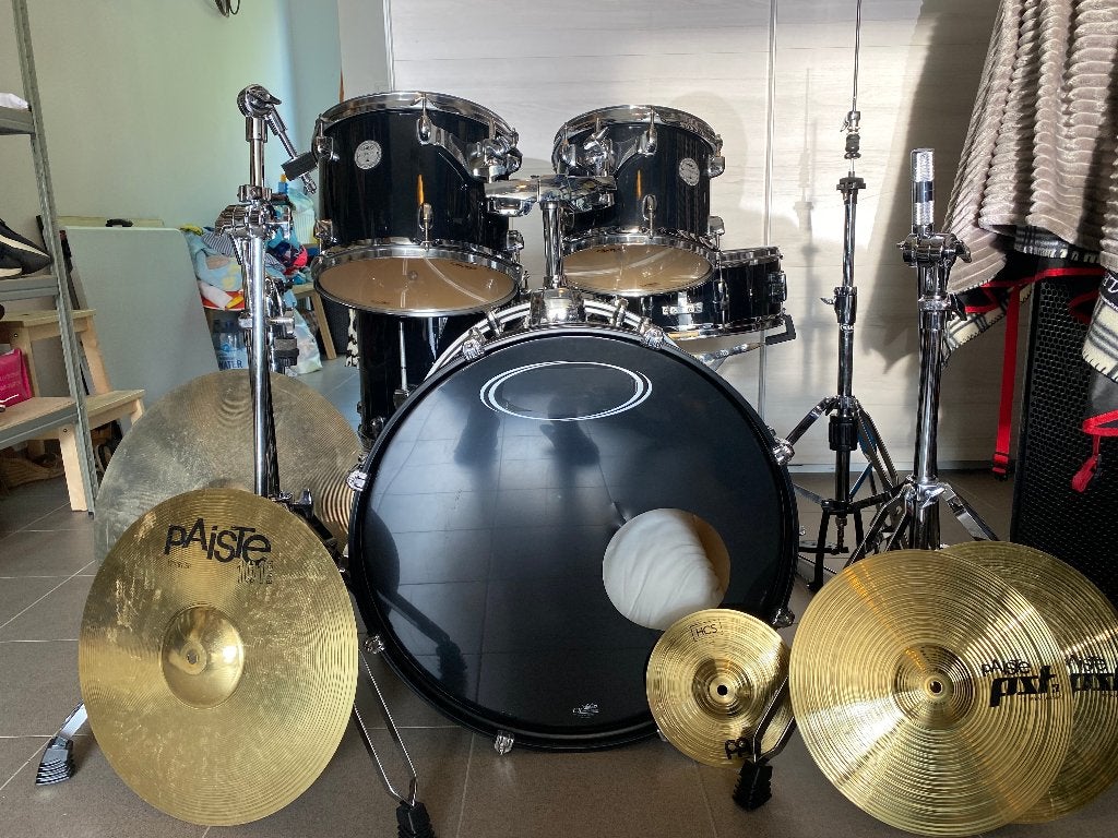 Mooi 5-delig Mapex drumstel incl. hardware en Paiste bekkens, Ophalen, Gebruikt, Overige merken