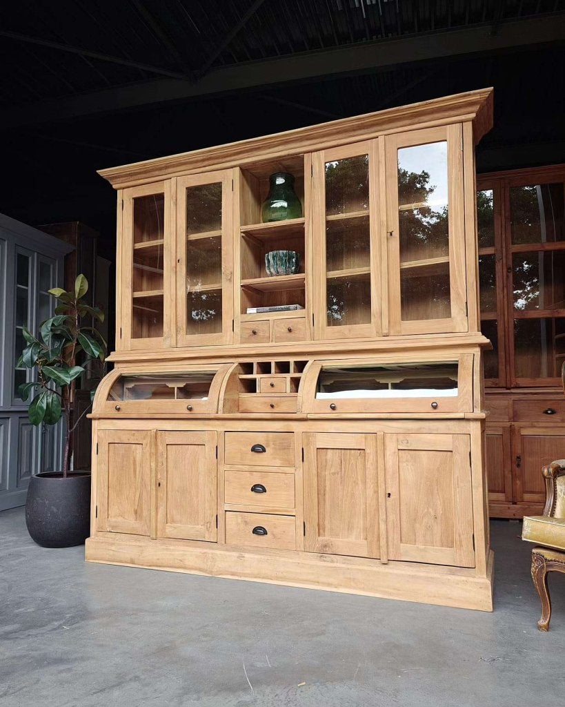 Apothekerskast gemaakt van teakhout | Rond glas #9488, Huis en Inrichting, Kasten | Buffetkasten, Gebruikt, Met deur(en), -, 200 cm of meer
