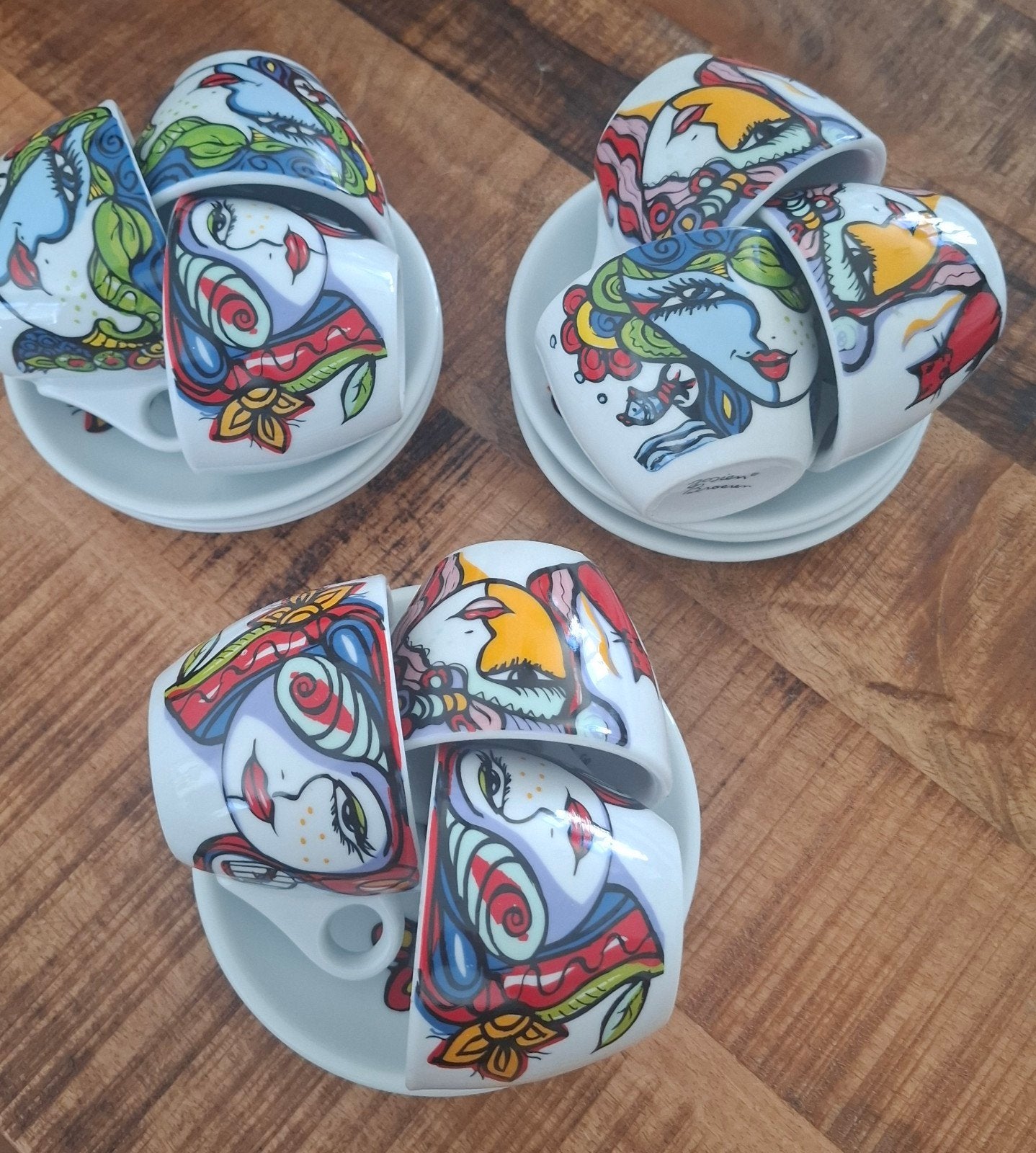 Josien Broeren Espresso Kopjes en schotel  (9 stuks), Ophalen, Overige merken, Keramiek, Zo goed als nieuw
