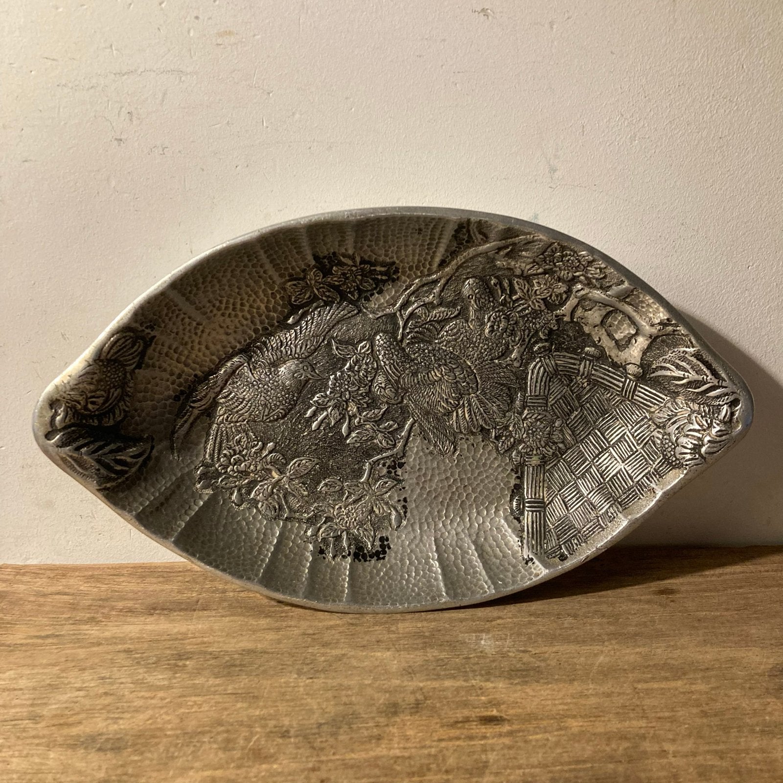 Vintage Aluminium Schaal met Vogeldecoratie 25x14 cm, Ophalen of Verzenden