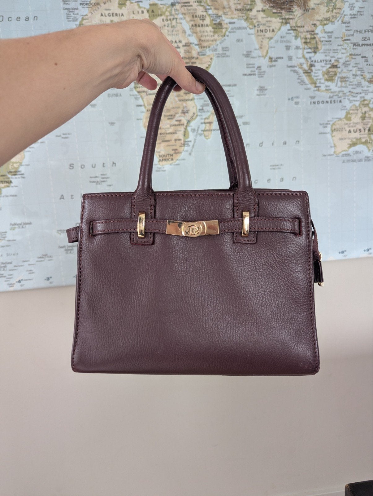 manfield leren tas bordeaux rood / Burgundy kleur leer, Ophalen of Verzenden, Zo goed als nieuw, Rood, Handtas