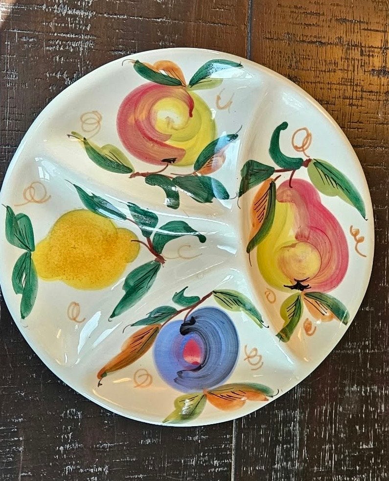 Vintage Fruitschaal met 4 Vakken - Handgeschilderd Keramiek, Antiek en Kunst, Ophalen of Verzenden