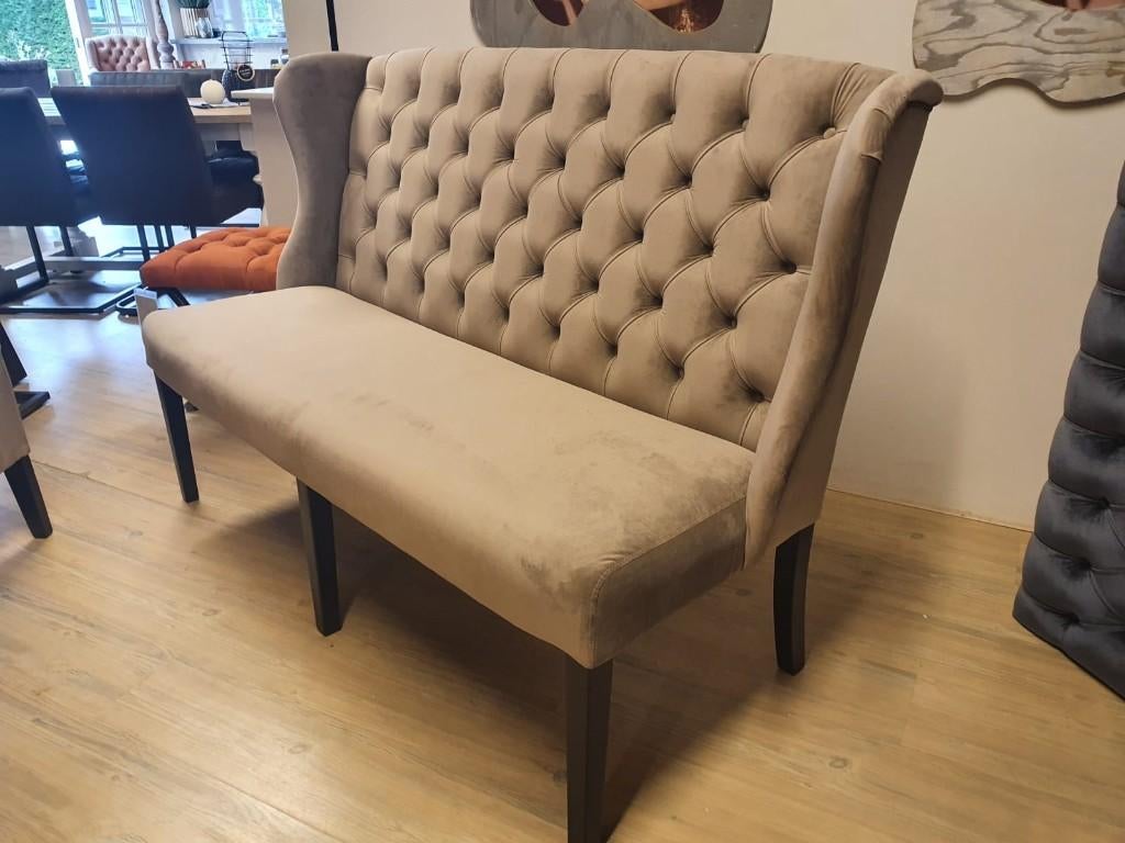 *ACTIE* Landelijke Eetkamerbank Daisy Stof Leer Kleuren (21), Landelijke eetkamerbank capiton knoopjes leer stof velours, Minder dan 75 cm