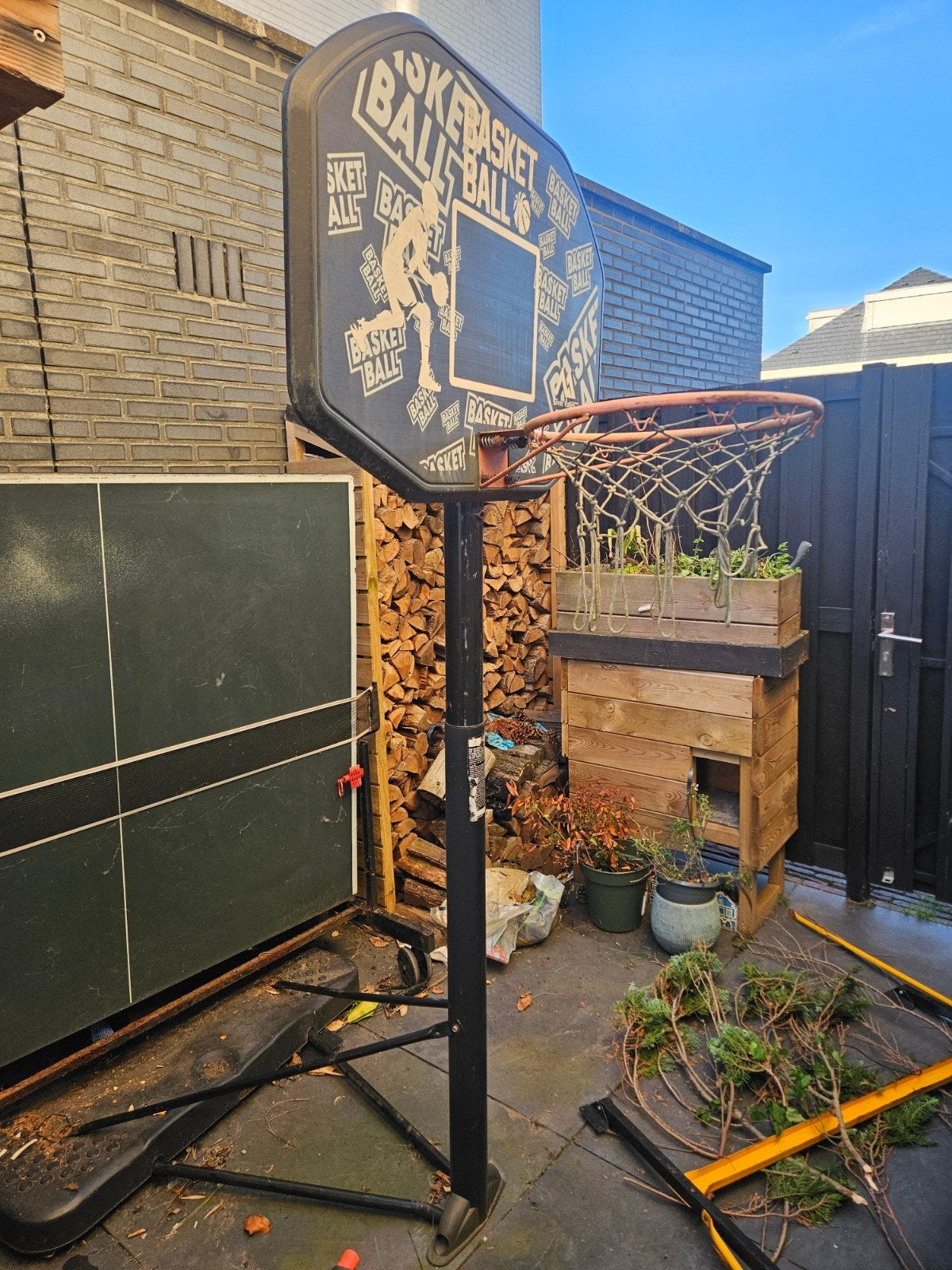 Basketbalring met bord en paal, Ophalen, Gebruikt, Ring, Bord of Paal