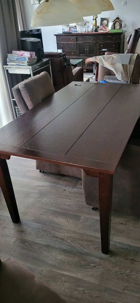 Massief eiken Leicester eettafel 160 x 90 cm donker gelakt, Ophalen, Eikenhout, 50 tot 100 cm, Zo goed als nieuw