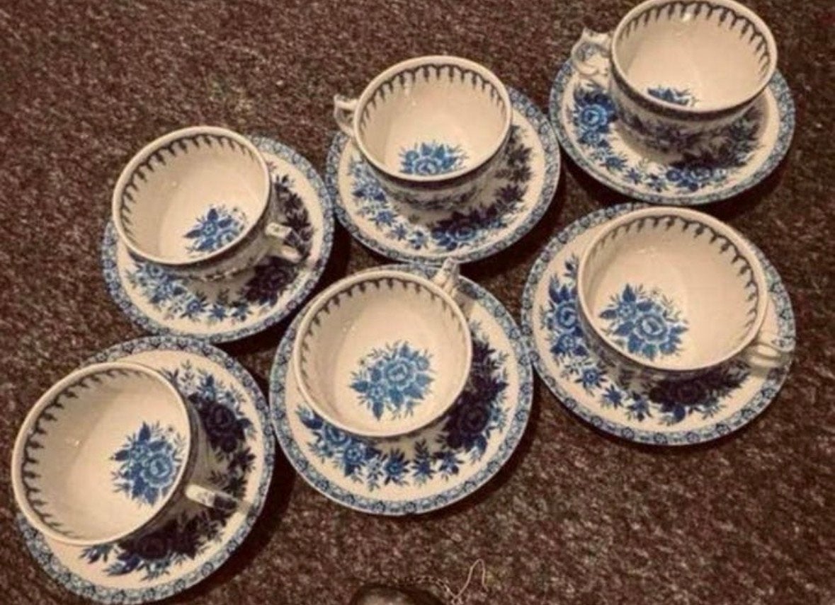 Prachtig onbeschadigd Blue Cathay vintage koffieservies, Antiek en Kunst, Antiek | Porselein, Ophalen of Verzenden