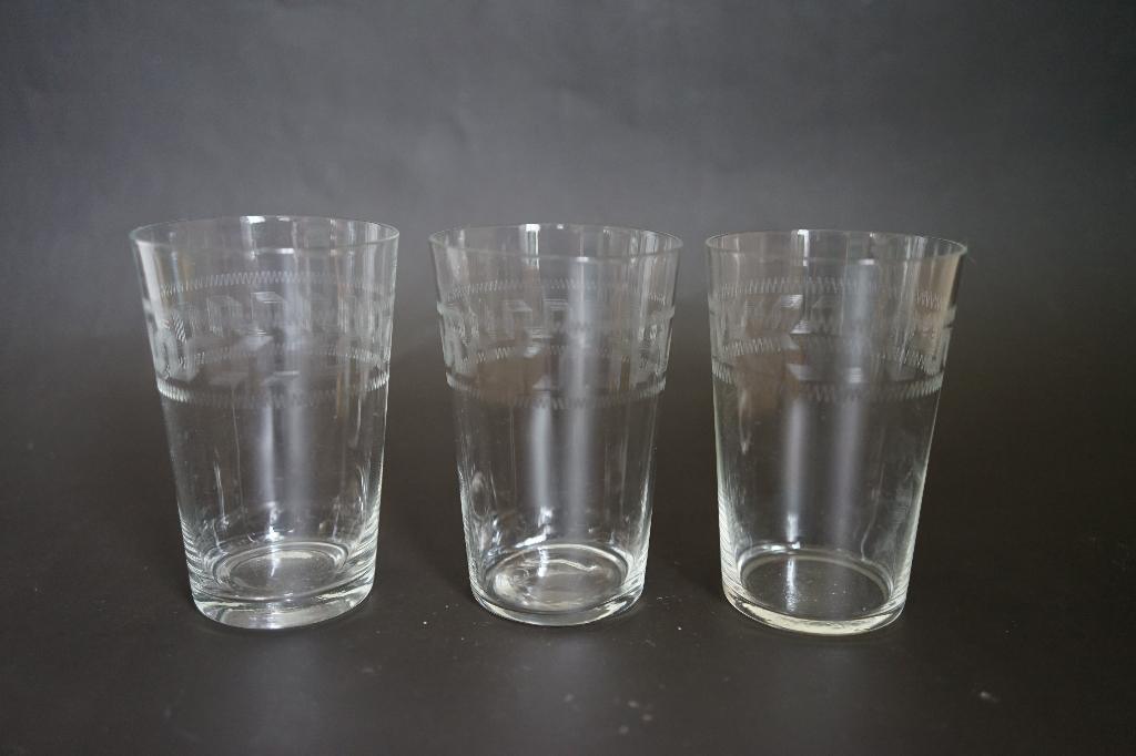 Leerdam Kristalunie 3x waterglas Griekse sleutel guilloche, Antiek en Kunst, Antiek | Glas en Kristal, Ophalen of Verzenden