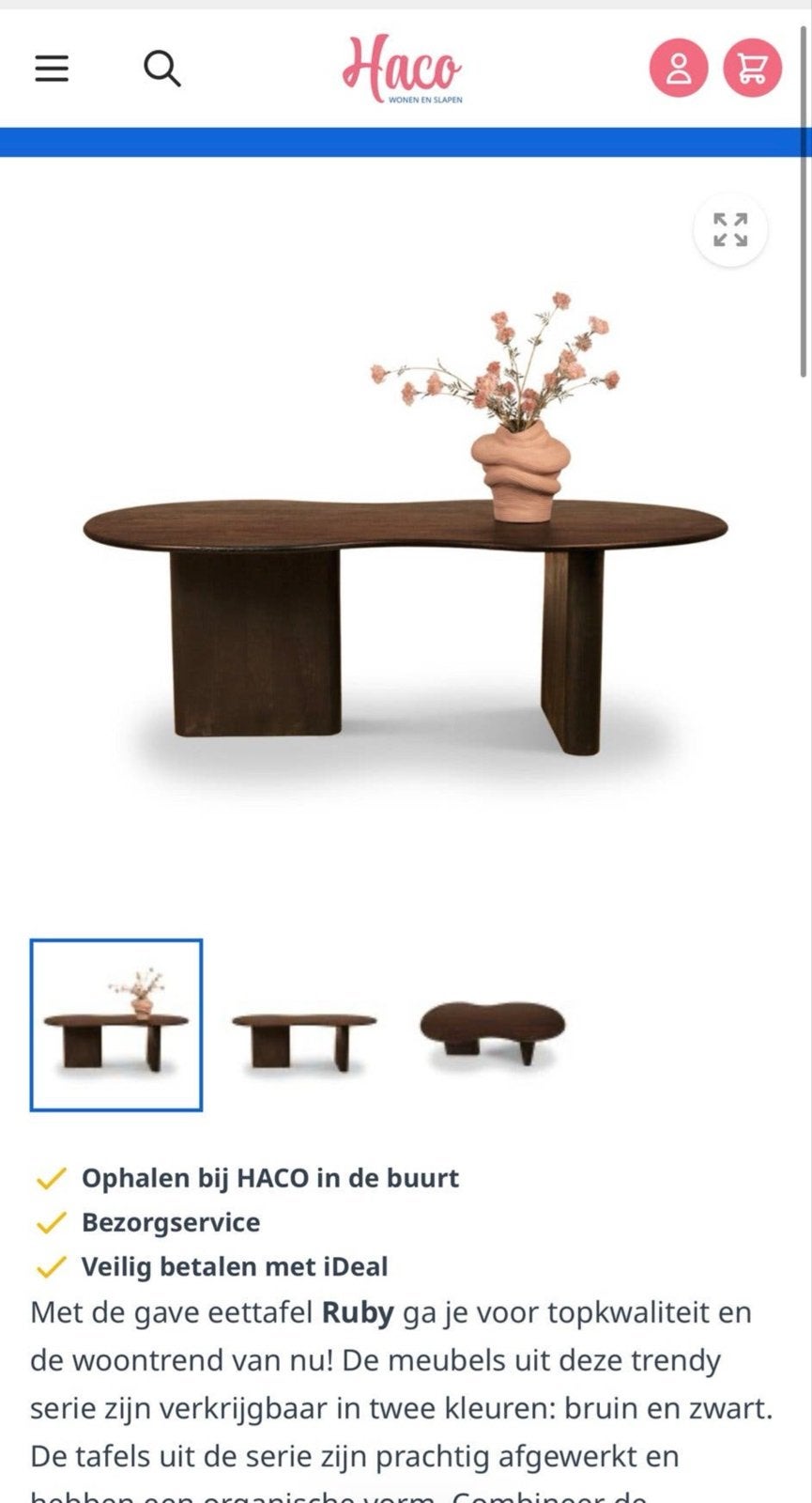 Haco Ruby Eettafel Mangohout - Organische Vorm, Ophalen, Gebruikt, 100 tot 150 cm, 200 cm of meer